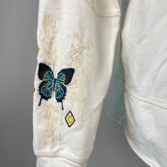NWOT Johnny Was Embroidered Floral Butterfly Bird Pullover White Sweatshirt Sz S - Picture 10 of 16